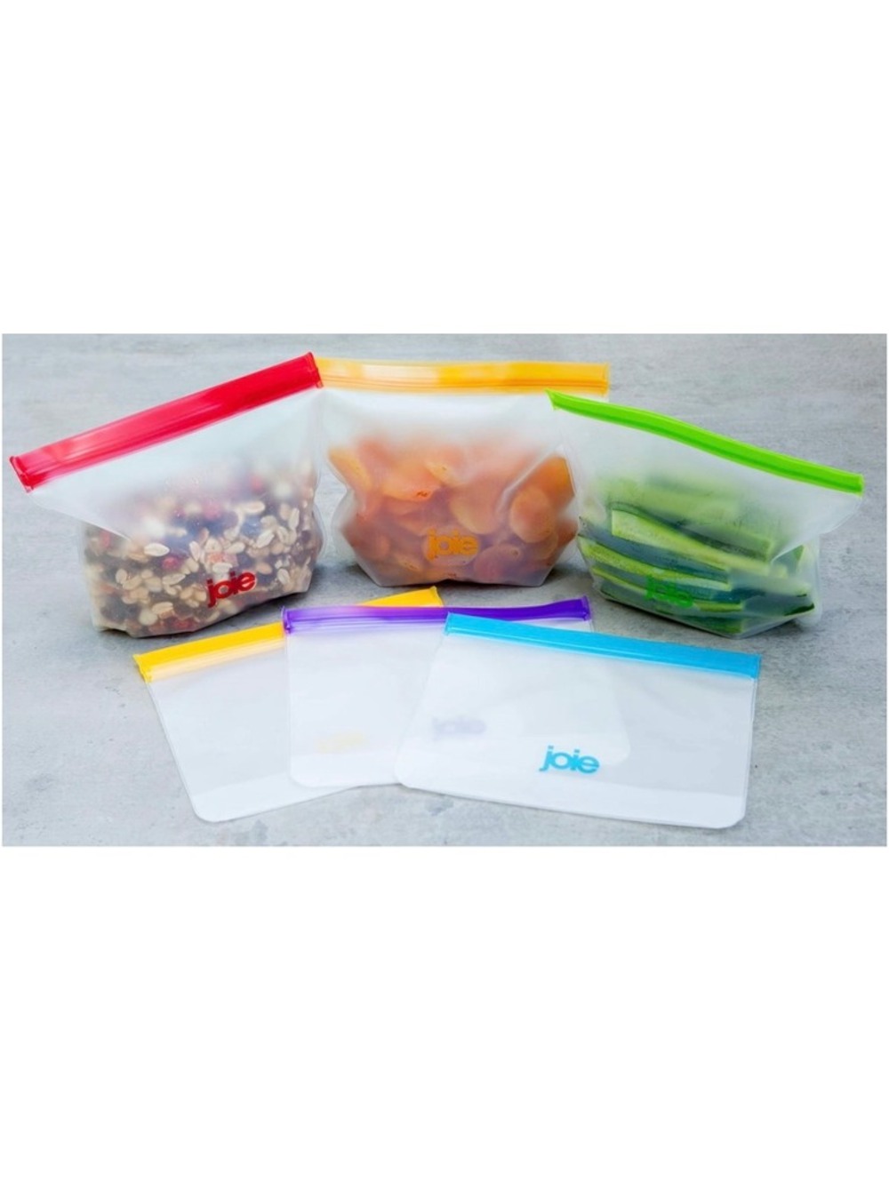 Joie Reusable Silicone Food Storage Bags Set of 6 with Colorful Seals